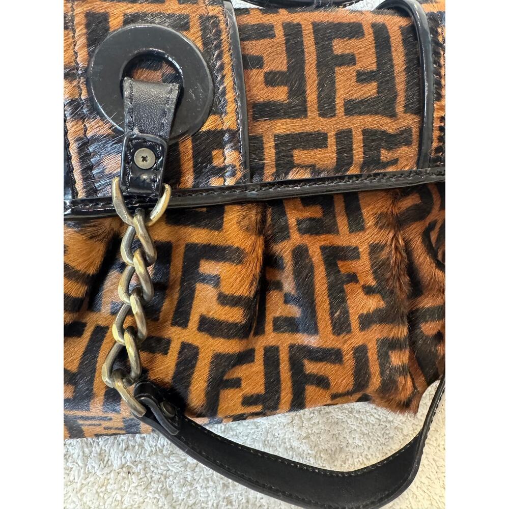 Vintage Fendi Zucca Monogram Baguette Bag Brown Canvas Black Leather Shoulder - Picture 9 of 16